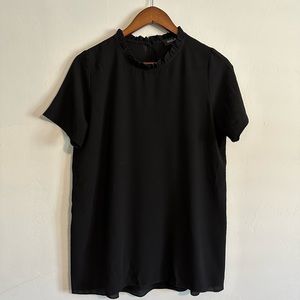 Black Roolee Top with Ruffled Neckline